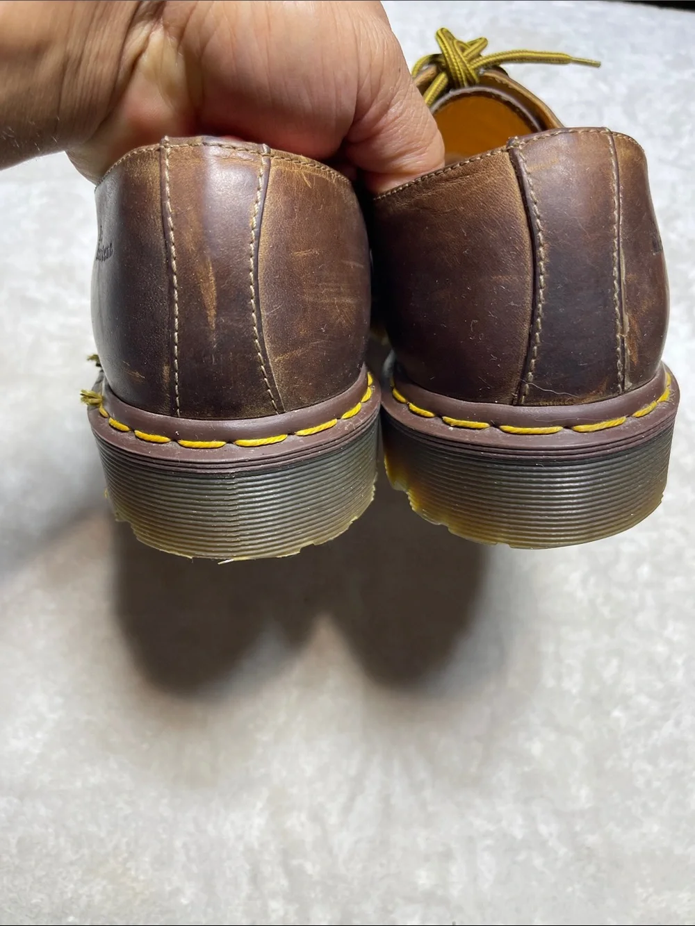 Dr. Martens 1561 Vintage Brown Leather Derby Shoes with Yellow Stitching Size 13
